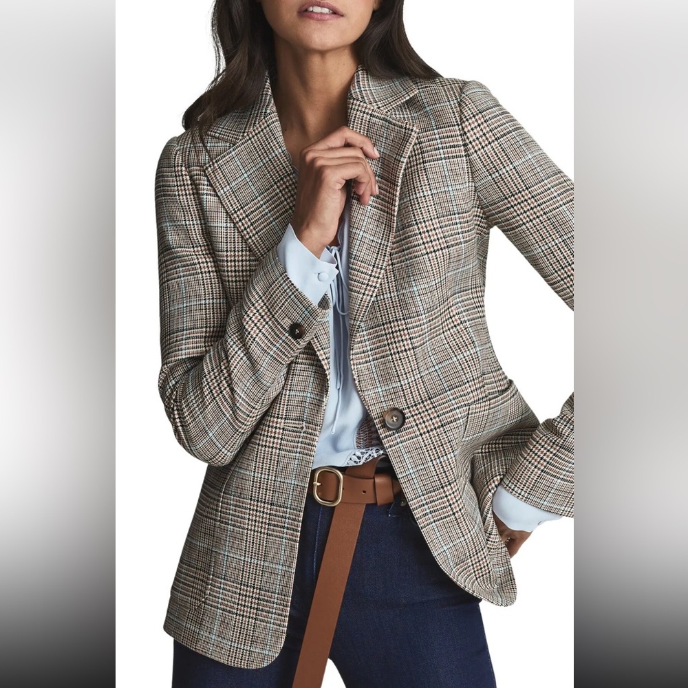 Reiss Essie Prince of Wales Woven Check Blazer - Size 10